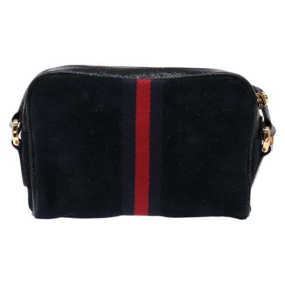 GUCCI Sherry Line Shoulder Bag Suede Navy Gold - Picture 3 of 16